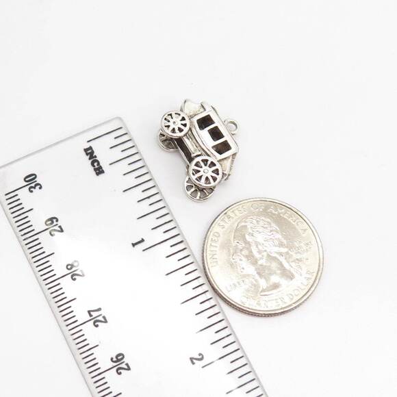 925 Sterling Silver Vintage Carriage Charm Pendant - Picture 2 of 7